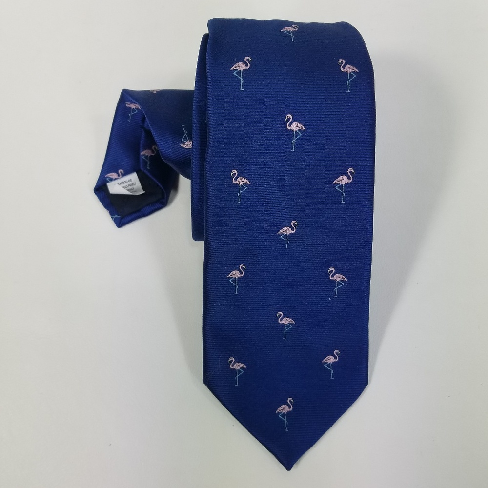 Banana Republic Blue Silk Skinny Tie Flamingos